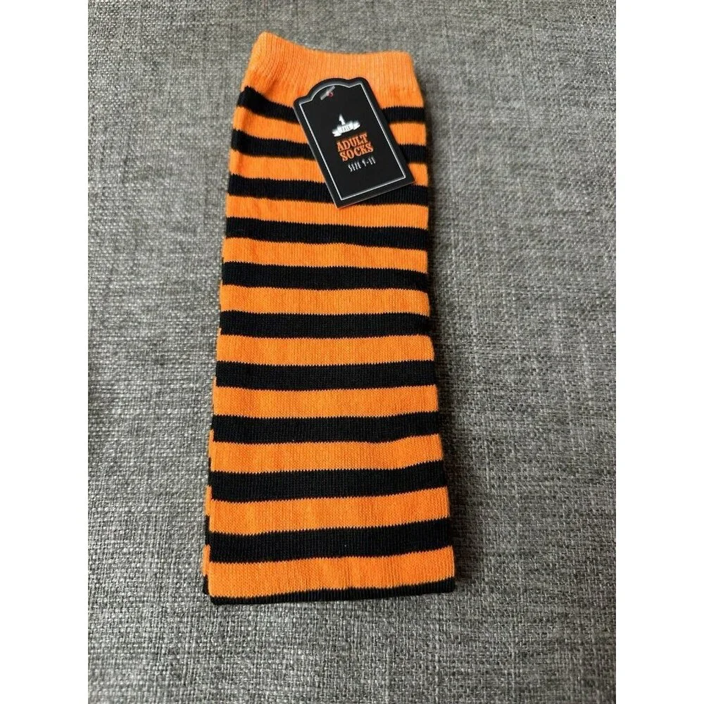 Pack of 2 Womens Halloween Socks Striped and Jack O Lantern Orange Black